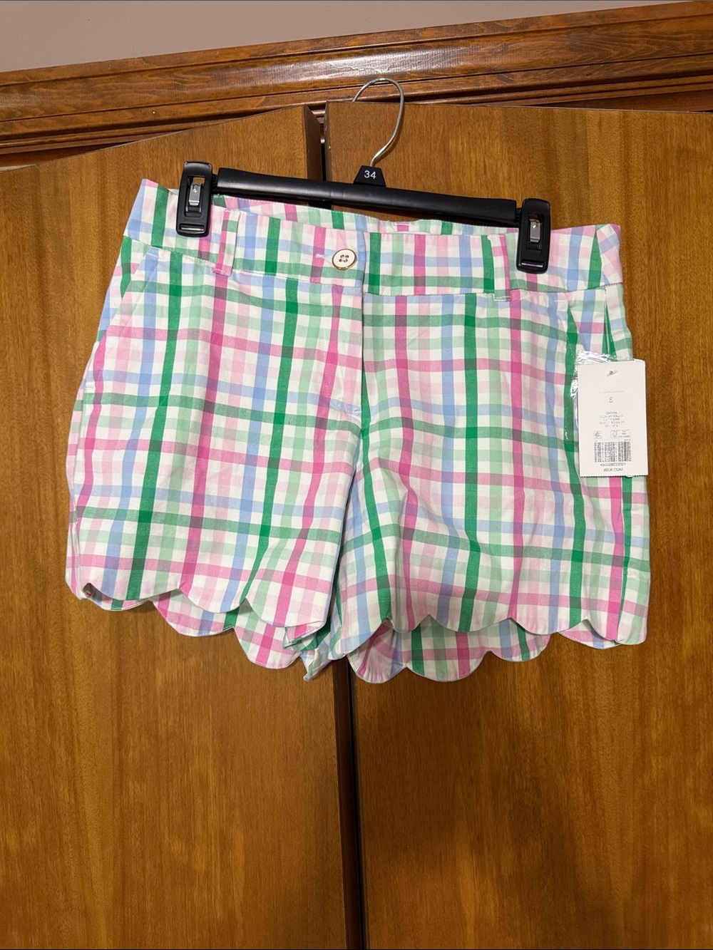 crown & ivy Pastel Plaid Scalloped Hem Shorts - Pink, Green, Blue